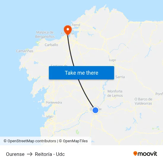 Ourense to Reitoría - Udc map