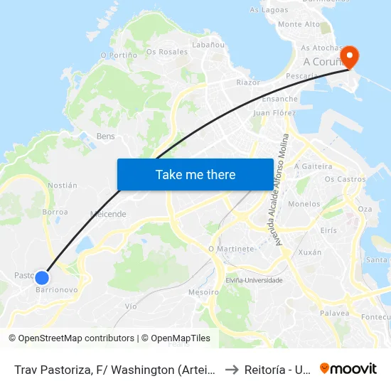 Trav Pastoriza, F/ Washington (Arteixo) to Reitoría - Udc map