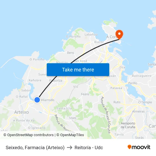 Seixedo, Farmacia (Arteixo) to Reitoría - Udc map