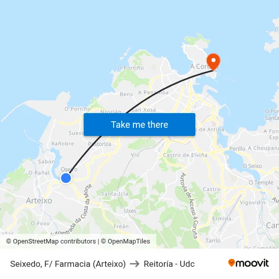 Seixedo, F/ Farmacia (Arteixo) to Reitoría - Udc map