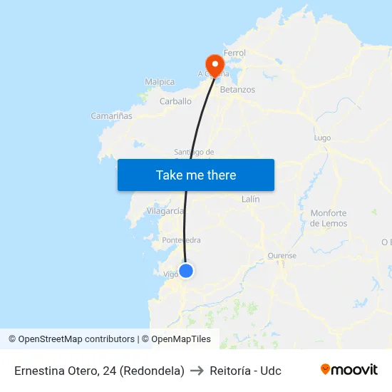 Ernestina Otero, 24 (Redondela) to Reitoría - Udc map