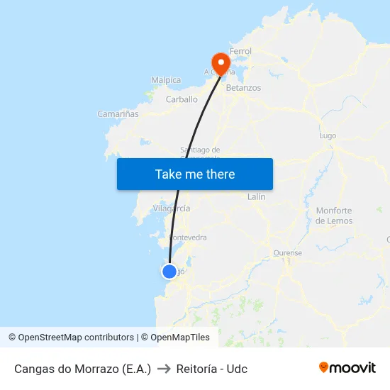 Cangas do Morrazo (E.A.) to Reitoría - Udc map