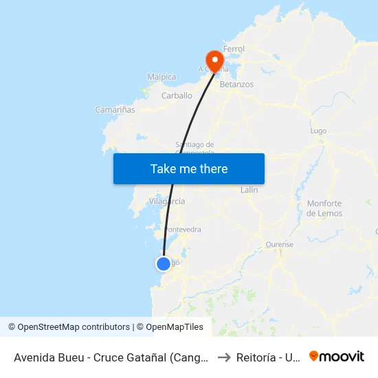 Avenida Bueu - Cruce Gatañal (Cangas) to Reitoría - Udc map