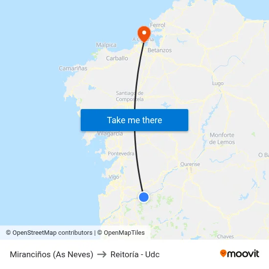 Miranciños (As Neves) to Reitoría - Udc map