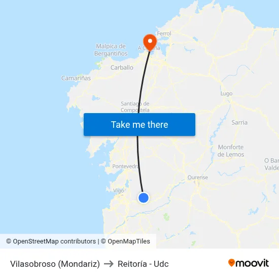 Vilasobroso (Mondariz) to Reitoría - Udc map
