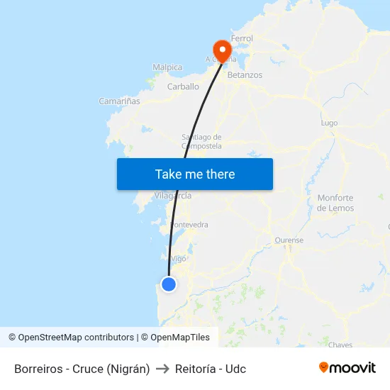 Borreiros - Cruce (Nigrán) to Reitoría - Udc map