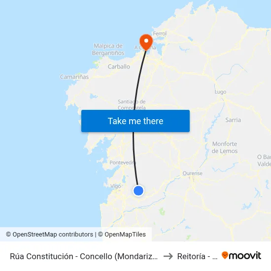 Rúa Constitución - Concello (Mondariz-Balneario) to Reitoría - Udc map
