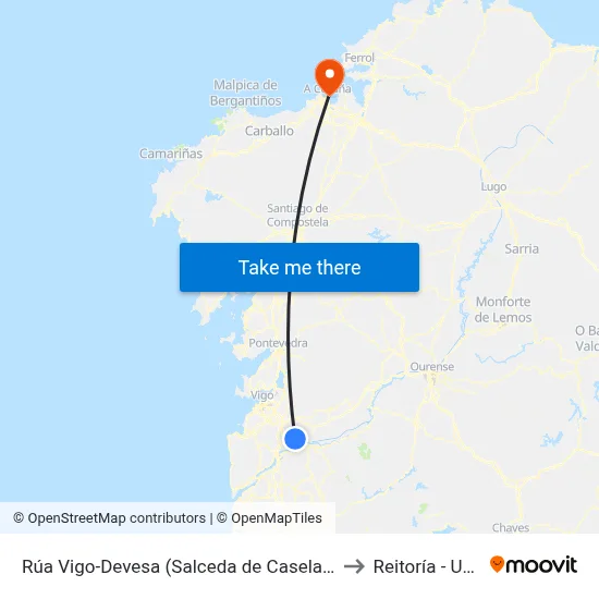 Rúa Vigo-Devesa (Salceda de Caselas) to Reitoría - Udc map