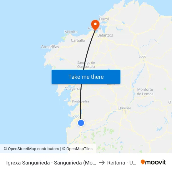Igrexa Sanguiñeda - Sanguiñeda (Mos) to Reitoría - Udc map