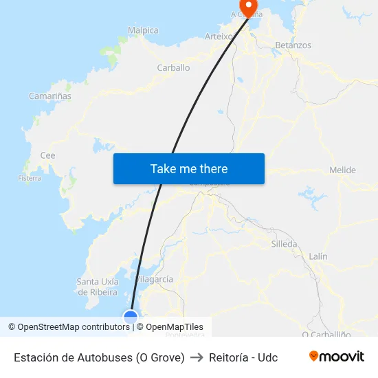 Estación de Autobuses (O Grove) to Reitoría - Udc map