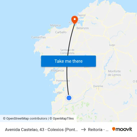 Avenida Castelao, 43 - Colexios (Ponteareas) to Reitoría - Udc map