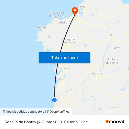 Rosalía de Castro (A Guarda) to Reitoría - Udc map
