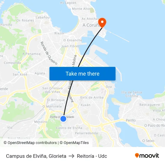 Campus de Elviña, Glorieta to Reitoría - Udc map