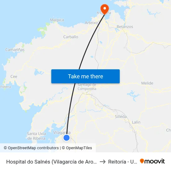 Hospital do Salnés (Vilagarcía de Arousa) to Reitoría - Udc map
