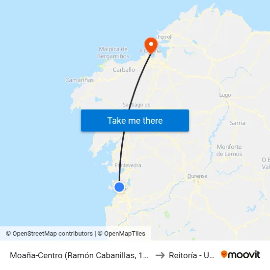 Moaña-Centro (Ramón Cabanillas, 185) to Reitoría - Udc map