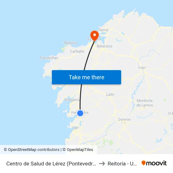 Centro de Salud de Lérez (Pontevedra) to Reitoría - Udc map