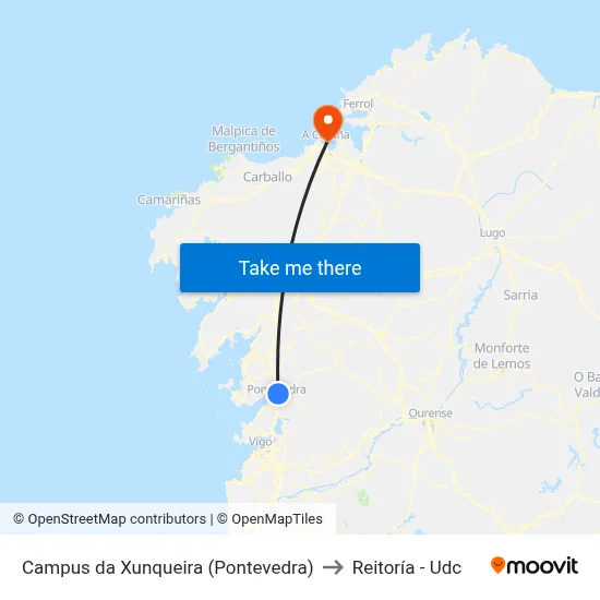Campus da Xunqueira (Pontevedra) to Reitoría - Udc map