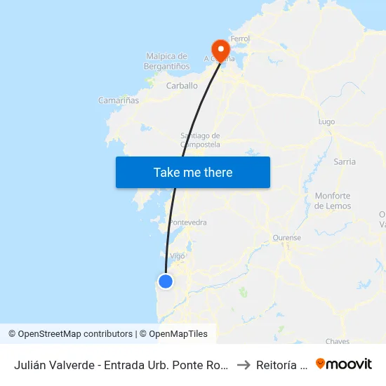 Julián Valverde - Entrada Urb. Ponte Romana (Baiona) to Reitoría - Udc map