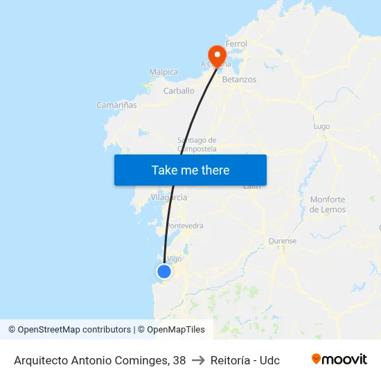 Arquitecto Antonio Cominges, 38 to Reitoría - Udc map
