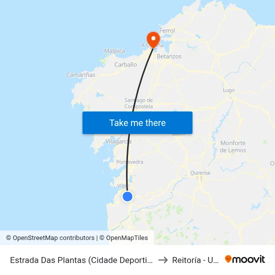 Estrada Das Plantas (Cidade Deportiva) to Reitoría - Udc map