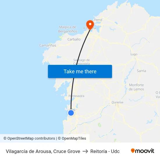Vilagarcía de Arousa, Cruce Grove to Reitoría - Udc map