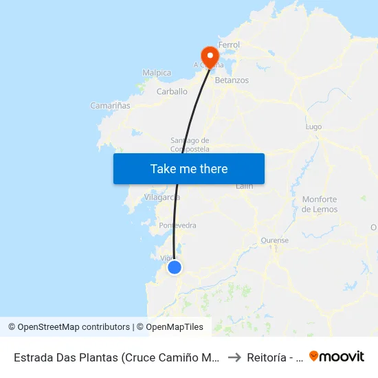 Estrada Das Plantas (Cruce Camiño Monte Vello) to Reitoría - Udc map