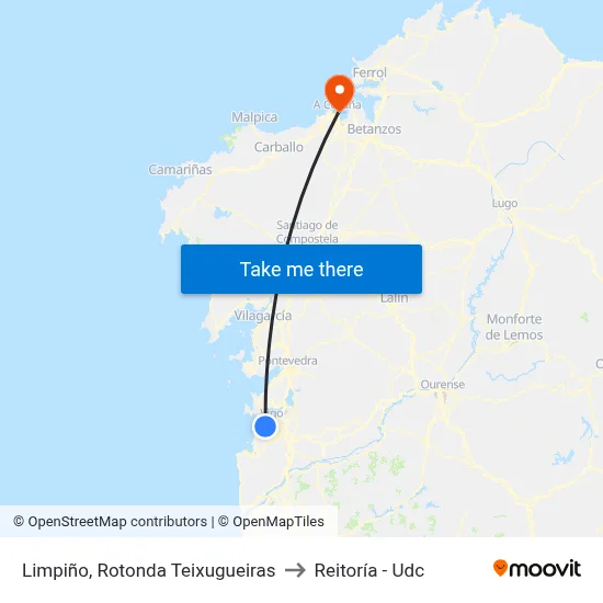 Limpiño, Rotonda Teixugueiras to Reitoría - Udc map