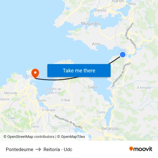 Pontedeume to Reitoría - Udc map