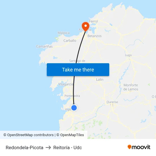 Redondela-Picota to Reitoría - Udc map
