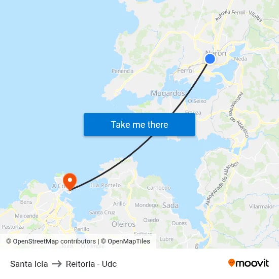 Santa Icía to Reitoría - Udc map