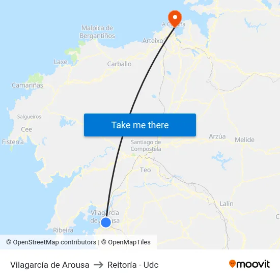 Vilagarcía de Arousa to Reitoría - Udc map