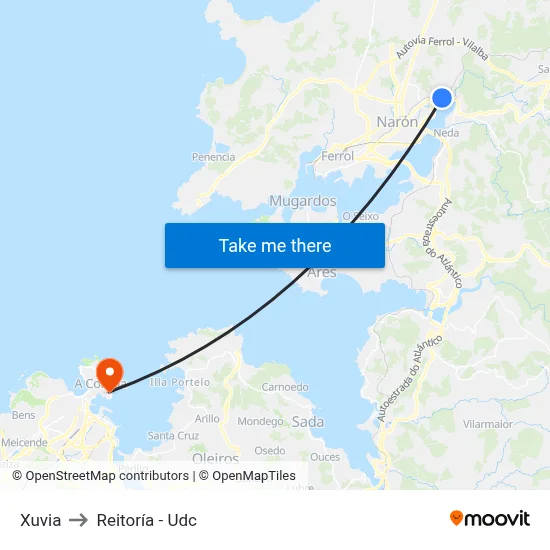 Xuvia to Reitoría - Udc map