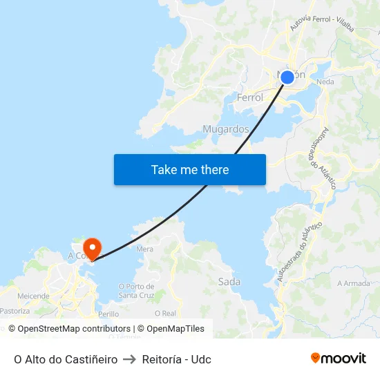 O Alto do Castiñeiro to Reitoría - Udc map
