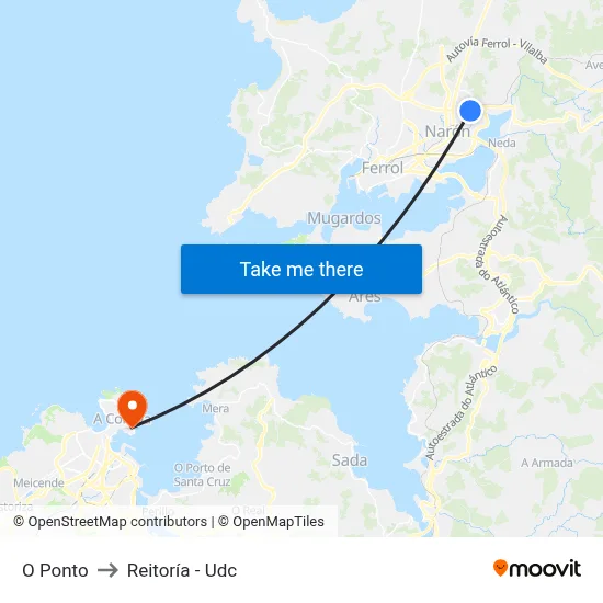 O Ponto to Reitoría - Udc map