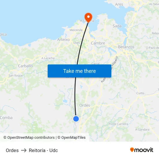 Ordes to Reitoría - Udc map