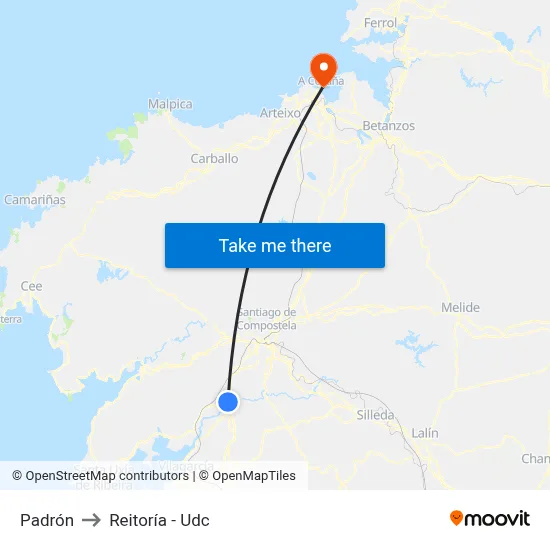 Padrón to Reitoría - Udc map