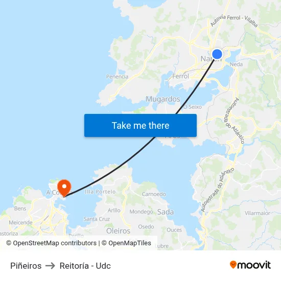 Piñeiros to Reitoría - Udc map