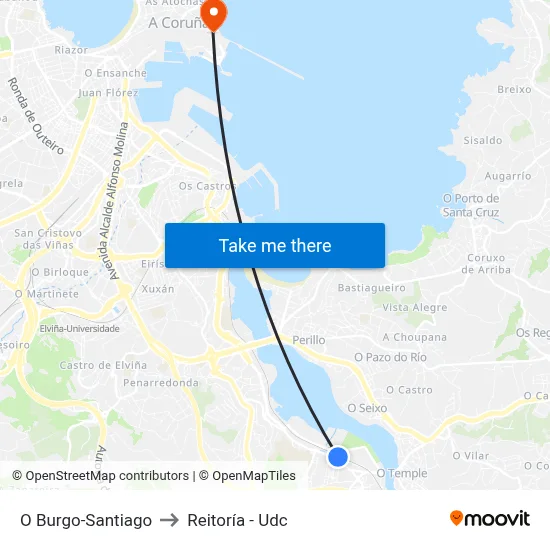 O Burgo-Santiago to Reitoría - Udc map