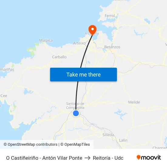 O Castiñeiriño - Antón Vilar Ponte to Reitoría - Udc map