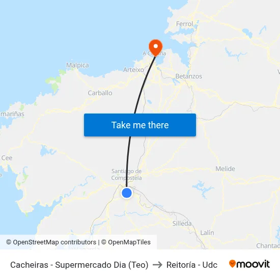 Cacheiras - Supermercado Dia (Teo) to Reitoría - Udc map