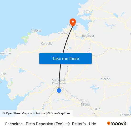 Cacheiras - Pista Deportiva (Teo) to Reitoría - Udc map