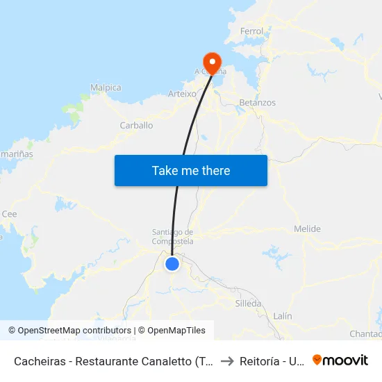Cacheiras - Restaurante Canaletto (Teo) to Reitoría - Udc map