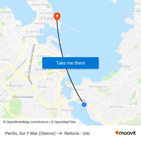 Perillo, Sol Y Mar (Oleiros) to Reitoría - Udc map