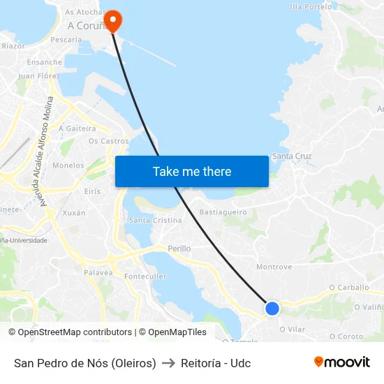 San Pedro de Nós (Oleiros) to Reitoría - Udc map