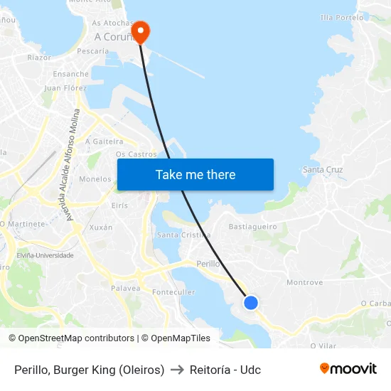 Perillo, Burger King (Oleiros) to Reitoría - Udc map
