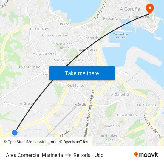 Área Comercial Marineda to Reitoría - Udc map