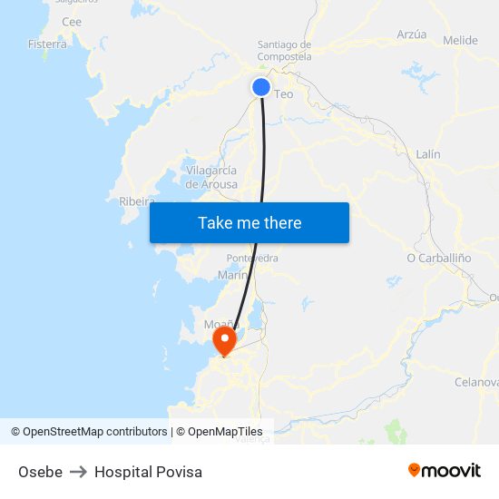 Osebe to Hospital Povisa map