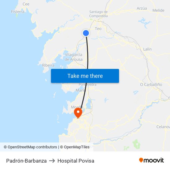 Padrón-Barbanza to Hospital Povisa map