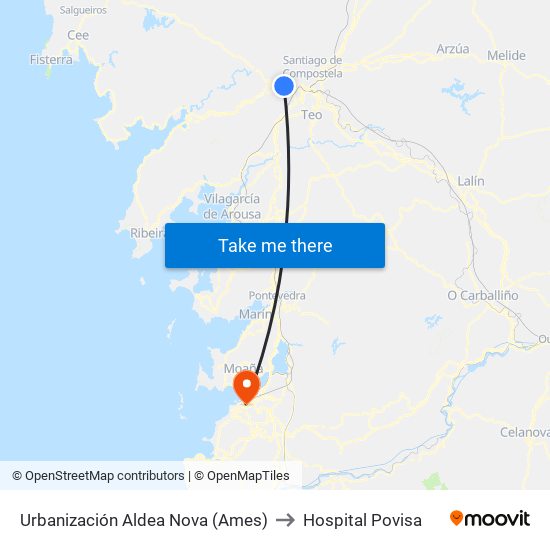 Urbanización Aldea Nova (Ames) to Hospital Povisa map