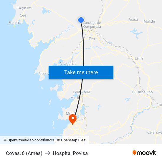 Covas, 6 (Ames) to Hospital Povisa map